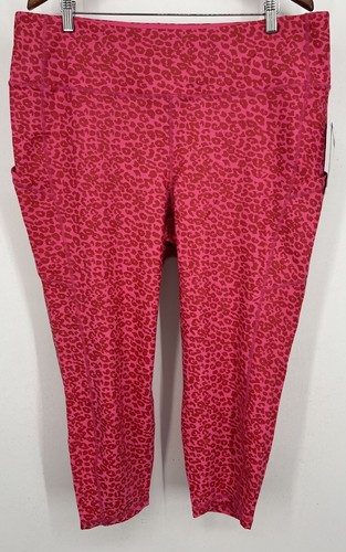 Torrid Pink Cheetah Leggings Plus 3X Crop High Rise Stretch Athletic Women New