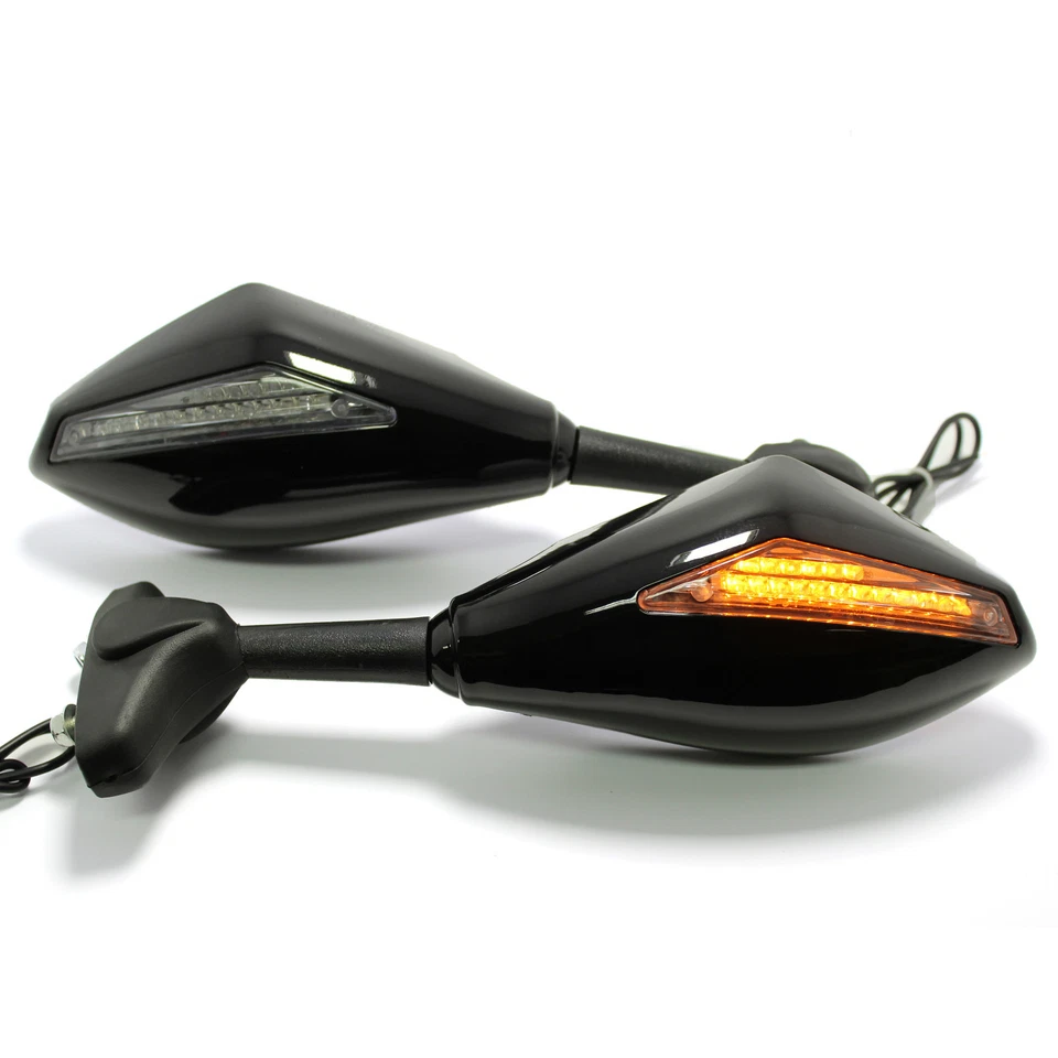 Espejos retrovisores negros para motocicleta con señales de giro LED para Yamaha YZF R1 R6 2000-2008 EE. UU. Foto 2 de 4