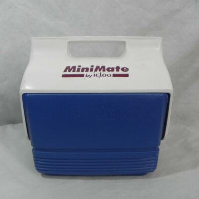 Vtg 1990s MiniMate by IGLOO Moody Blue w Burgandy PERSONAL COOLER Holds 6 cans