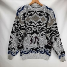 Vintage Black Gray & White Acrylic Ski Sweater Ruffian USA Made Mens M