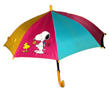 Vintage Peanuts Snoopy Woodstock Charlie Brown Parasol Umbrella Yellow bluepink