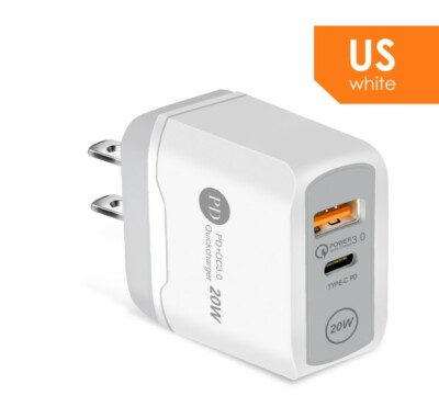 Dual PD 20W QC3.0 Fast Charging Wall Charger USB-C For iPhone 12 Pro Max Samsung