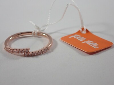 FOLLI FOLLIE 925 STERLING SILVER LIGHTNING BOLT ROSE GOLD-TONE w/ CZ RING SZ 7