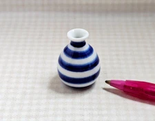 Miniature Blue/White Striped (Resin?) Vase "B", 1 and 1/16" Tall: DOLLHOUSE 1:12