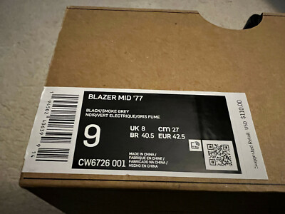 NIKE BLAZER MID '77 BLACK SMOKE GREY SZ 9 CW6726-001 DEADSTOCK DS for sale online | eBay