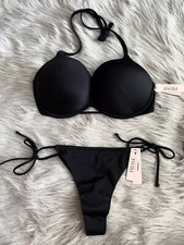 Victoria's Secret Swim Nwt Bikini Set Black Bombshell Push Up Top Thong Bottom