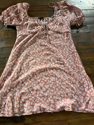 pink floral gauzy off shoulder boho dress nwot S Ambiance puff sleeves