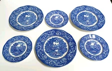 6-pieces Staffordshire Canterbury Blue Dinner Plates & Bread Plates Ironstone