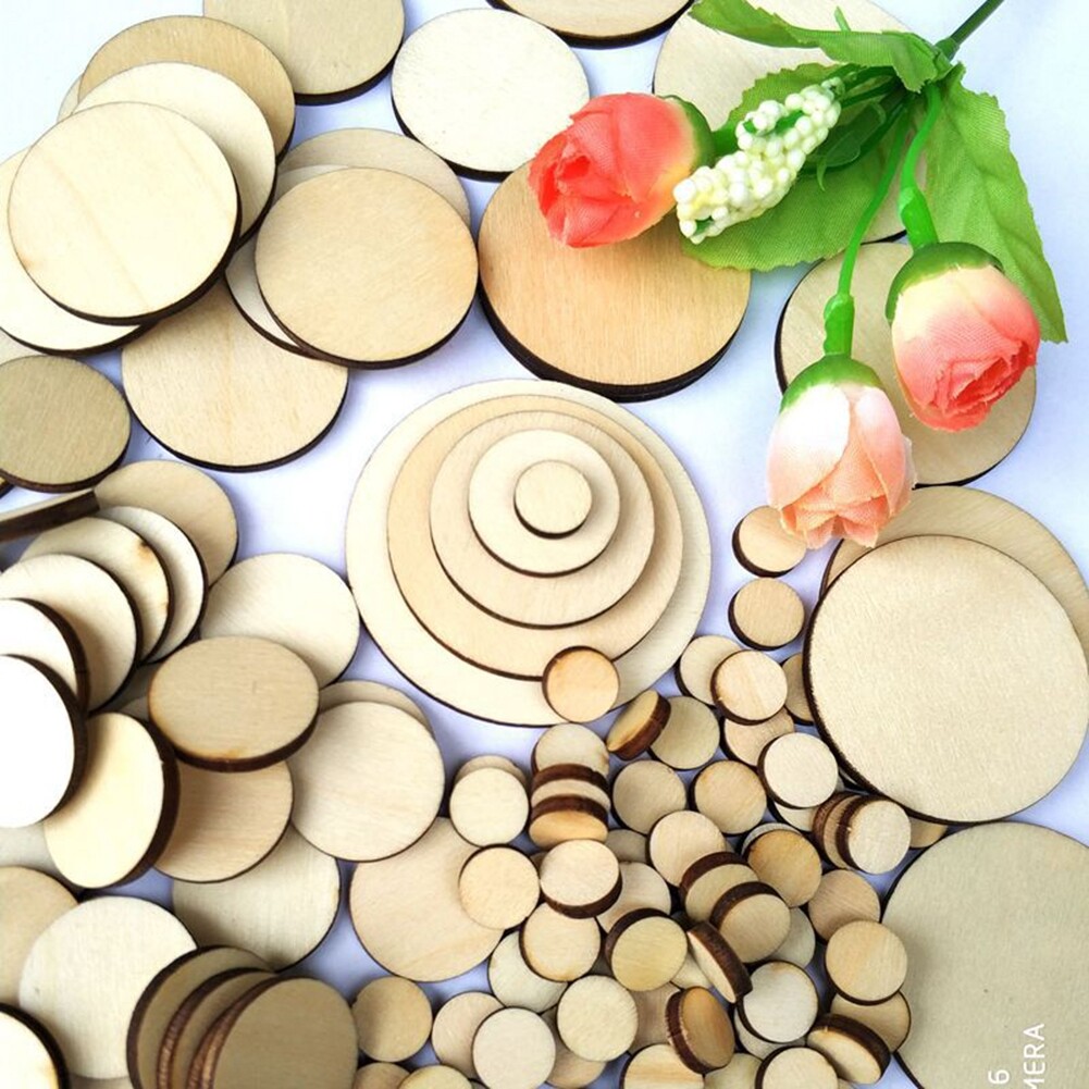 100X Unfinished Wooden Round Discs DIY Rustic Art Craft 10-50mm 2020