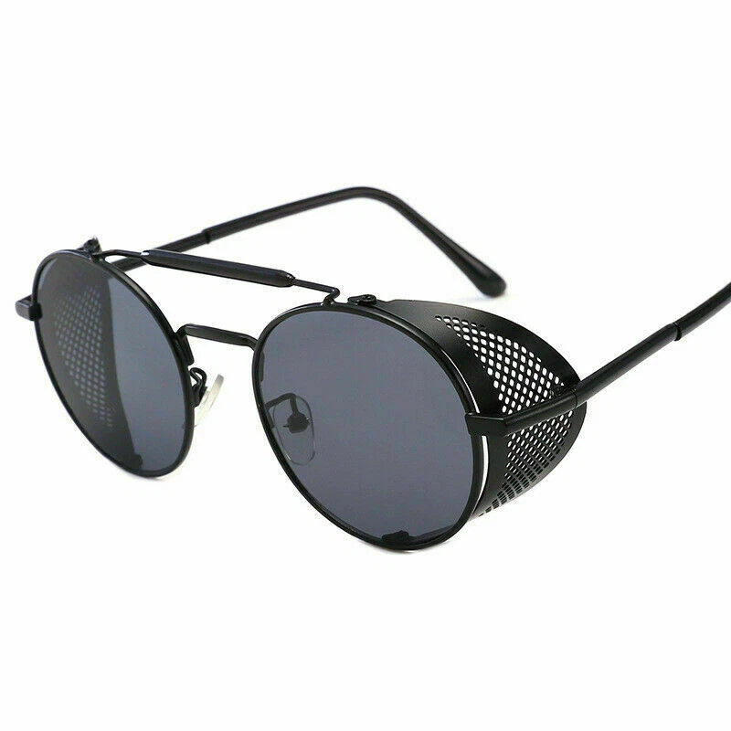 Steampunk Vintage Sunglasses Side Shield Men Women Round Metal Glasses Eyewear - Image 2 of 4