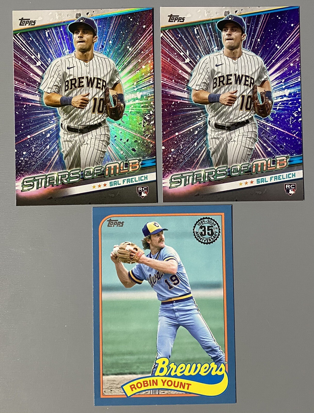 3- 2024 Topps Brewers Robin Yount 1989 Blue Parallel, 2 Sal Frelick RC Stars MLB