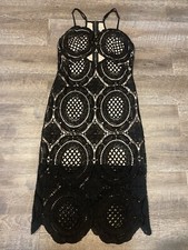 Forever 21 Black Lace Halter Midi Dress Sz Large Cut Out Lined