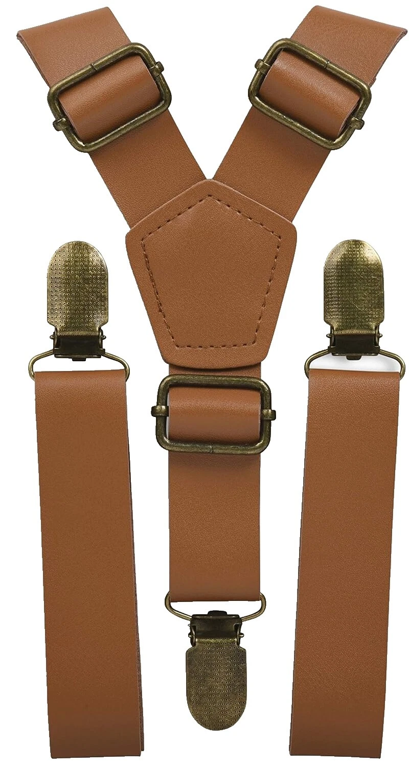 Tirantes de imitación de cuero marrón para hombres