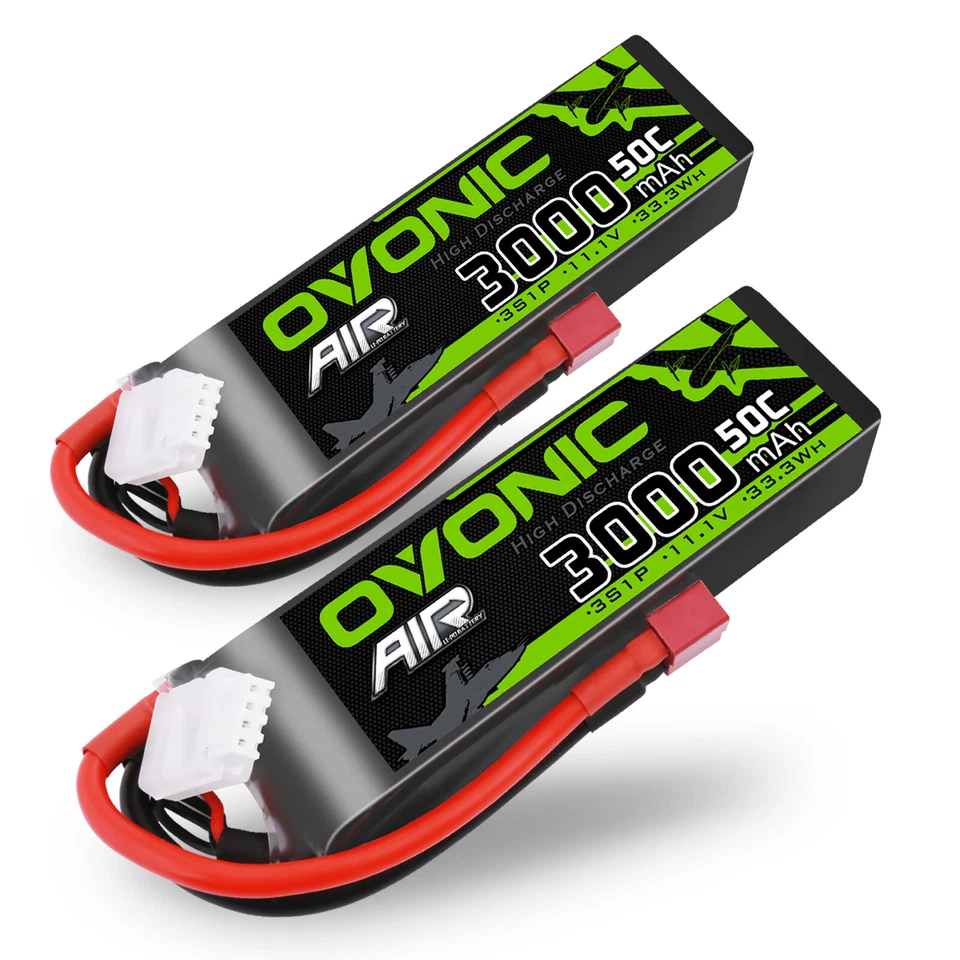 2X Ovonic 50C 3000mAh 11.1V 3S Lipo Akku mit T Plug for RC Car helicopter FPV