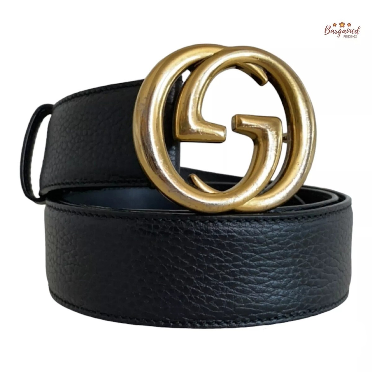 Authentic Gucci Black Pebbled Leather Gold Interlocking G Authentic Gucci Black Pebbled Leather Gold Interlocking G