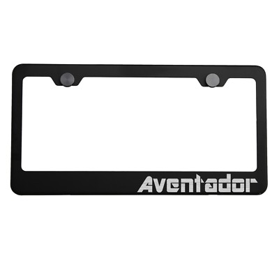 Matte Black License Plate Frame Silver Aventador Laser Etched Metal Screw Cap