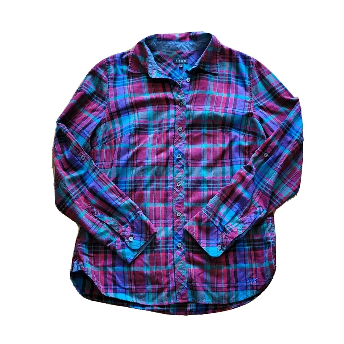 Talbots Shirt Women Size Small Pink Purple Plaid Button Down Collared  Casual Top