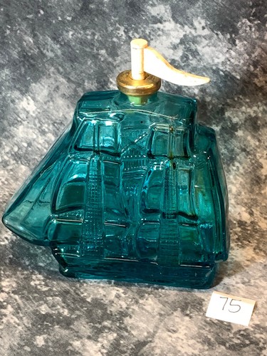 Vintage Old Spice Cologne Bottle Blue Glass Sailboat Shape Empty 1973 Rare