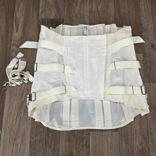 Vintage Freeman Sacro-Lumbar Support Corset White Floral Brocade Model 523 Sz 28 - Afbeelding 1 van 12