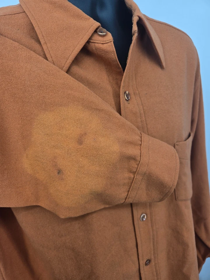 Camisa de Franela Pendelton De Colección XL Naranja Bolsillos de Lana Virgen Años 60 70 RARA Hombres * Foto 3 de 4