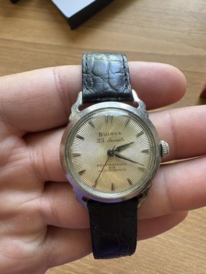 Bulova Selfwinding Automatic Vintage 23J 35mm Gold Dial Black Leather