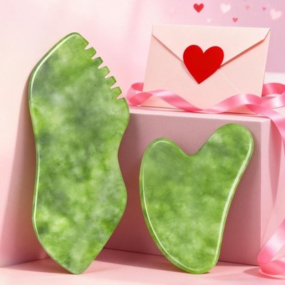 2PCS Jade Stone Gua Sha Set Face Massager Facial Tools Body Lymphatic Drainage