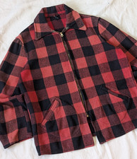 Hercules Sears Vintage 50s Buffalo Plaid Waldes Zip Jacket Low Pockets Large USA