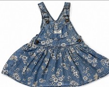 Oshkosh B  gosh 2T Denim Floral Jumper Dress Toddler Blue Overall Pinafore