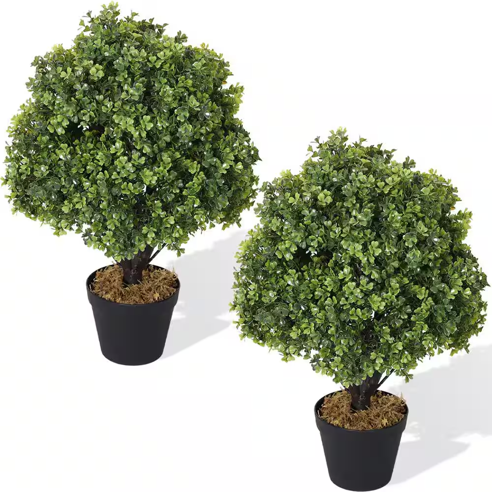 2 Ft. Topiaries Trees Artificial Outdoors 2 Pack Fake Boxwood Bushes in Potted T