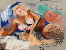 Figure Cubism Anime Chalk Pastel Drawing 11x14 Original On Paper Signed