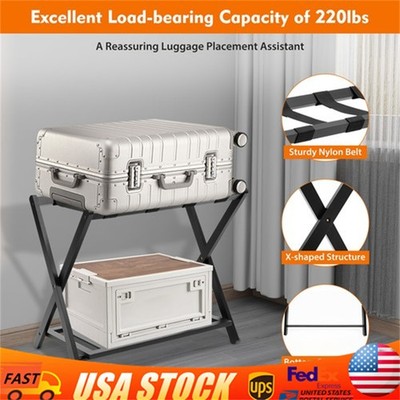 Folding Luggage Rack,Shoe Shelf,Wooden Stand Travel Suitcase Bags Storage Holder