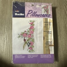Bucilla Pillowcases Hummingbird Floral Stamped Cross Stitch Embroidery 65192 NEW