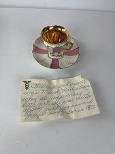 Porcelain Pedestal Cup Saucer Demitasse German Cape May Provenance Violet Gold