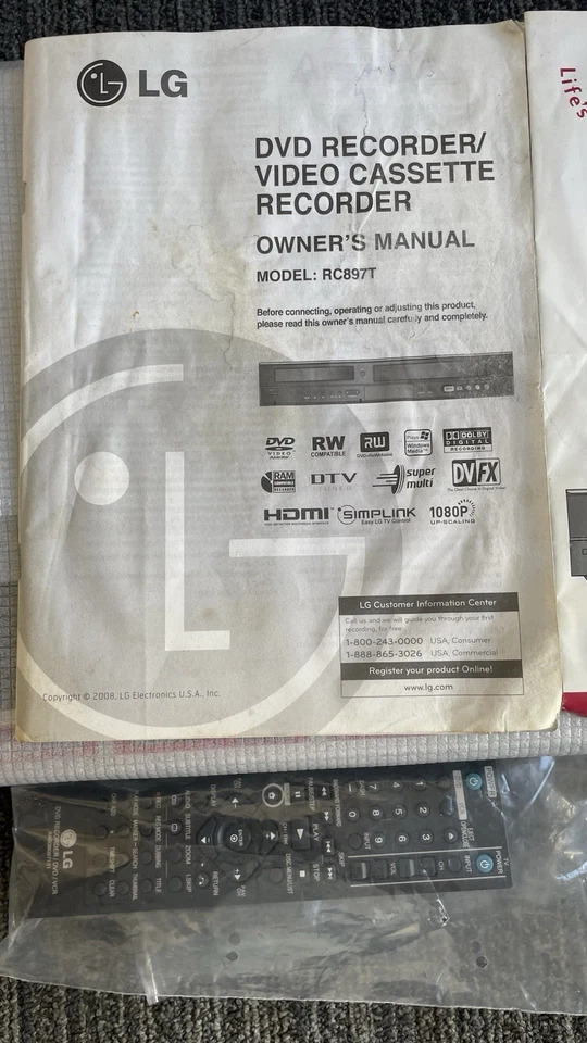LG RC897T DVD VCR Combo Reproductor VHS a DVD Grabadora HDMI 1080p Sintonizador de TV Digital Foto 4 de 4