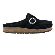 Birkenstock Unisex Size 7M 9W Buckley Black Suede Leather Shearling Lined Mules