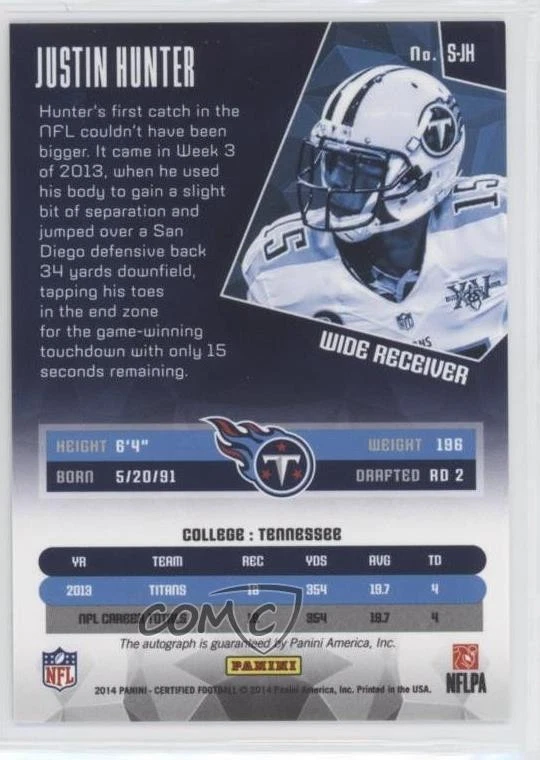 2014 Certified Signatures Mirror Red /49 Justin Hunter #S-JH Auto - Image 2 of 2