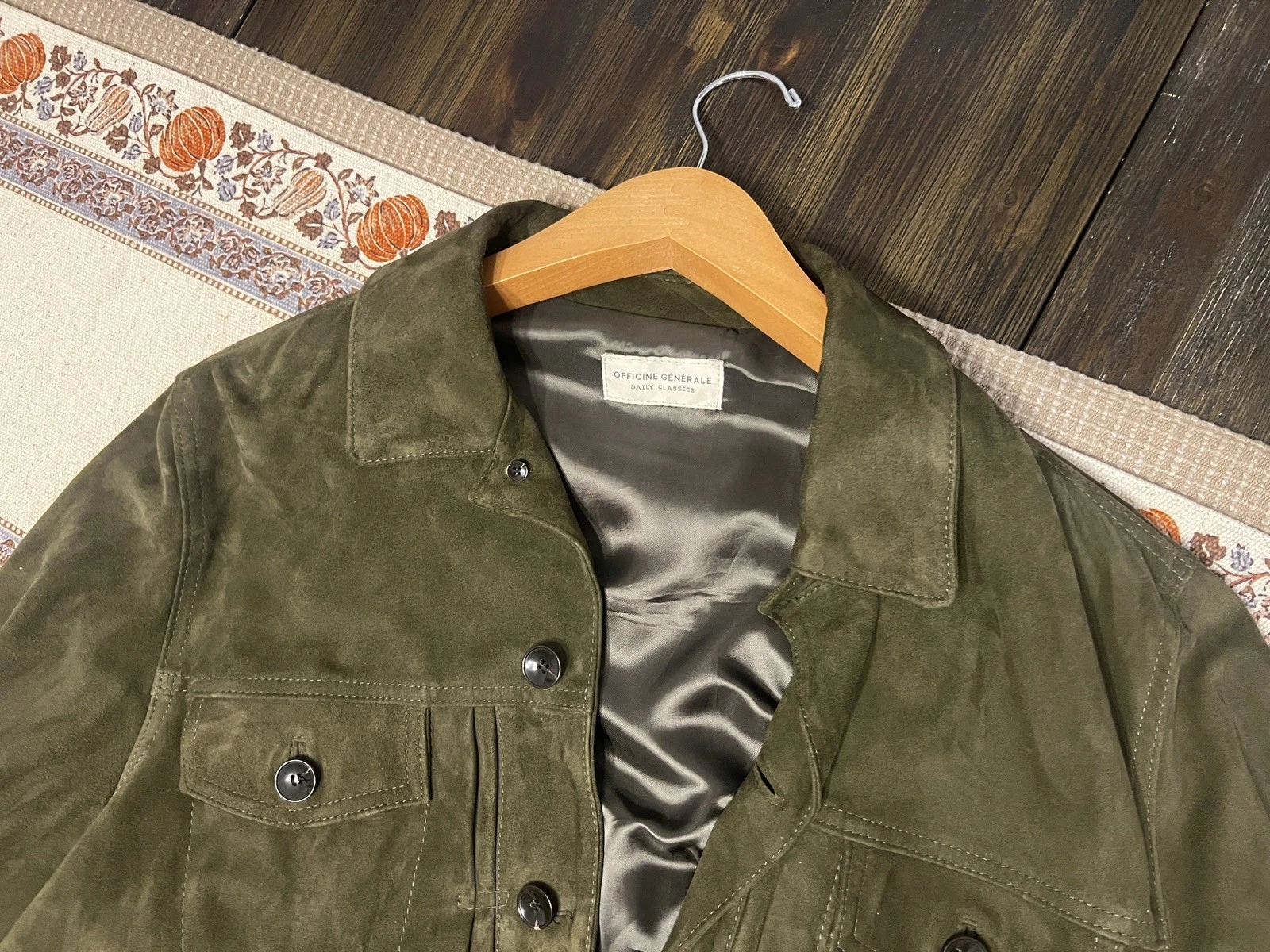 Officine Generale Leo Suede Trucker Jacket Green Large image 7