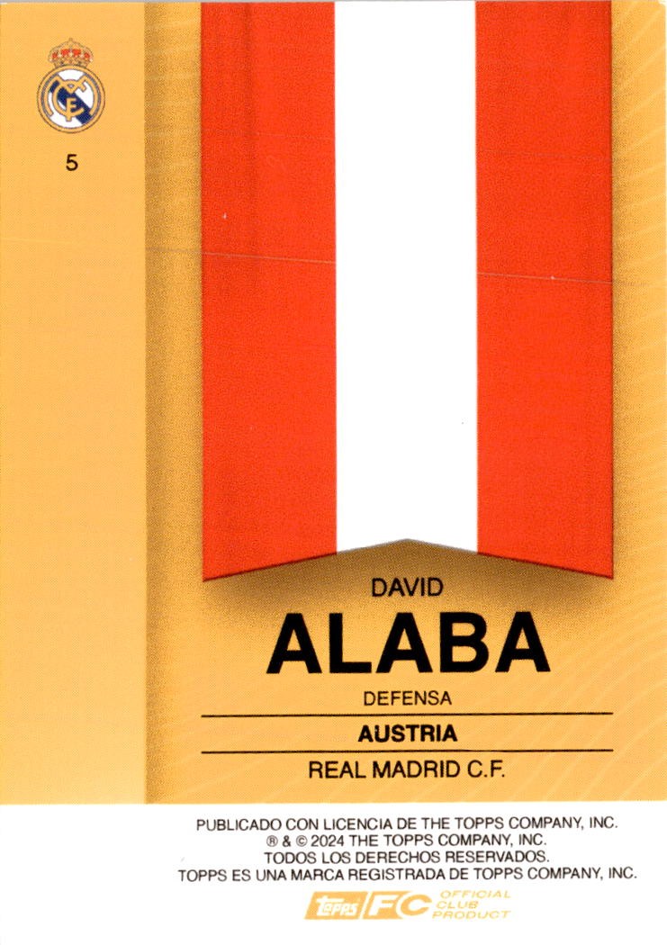 2024-25 Topps Real Madrid Fan Set #5 David Alaba Orange #/25 Real