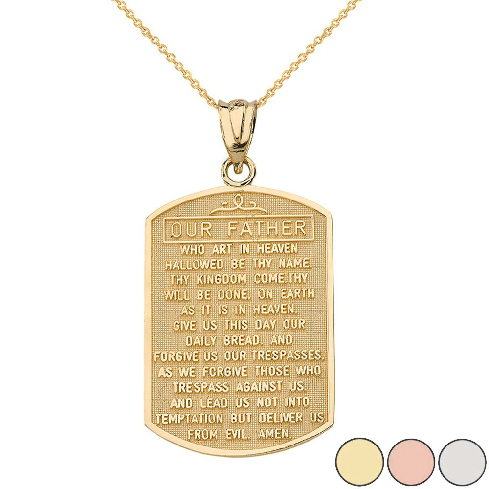 Solid Gold Our Father Prayer Pendant Necklace (Available in Yellow