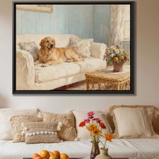 Oil Painting Dog Golden Retriever Canvas Print Living Room Decor Animal Artwork
