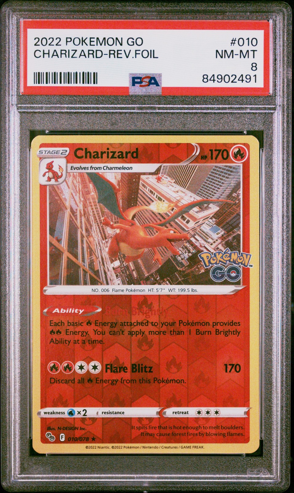 PSA 8 2022 Pokemon Go #010 Charizard Reverse Holo