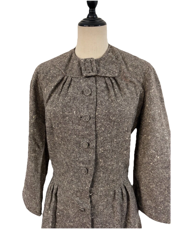 Vtg 50s Wool Tweed Pencil Dress Made In France 29”w Couture High End  - Image 2 of 4