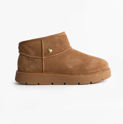 Skechers Keepsakes Mini Damen Leder Zum Überziehen Freizeit Kastanie Lammfell Stiefel