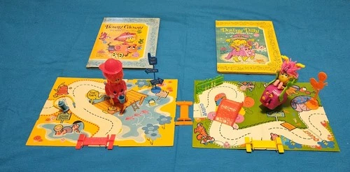 Two Mattel 1969 Upsy Downsy Dolls with their Rides Accessories and Story Books!!