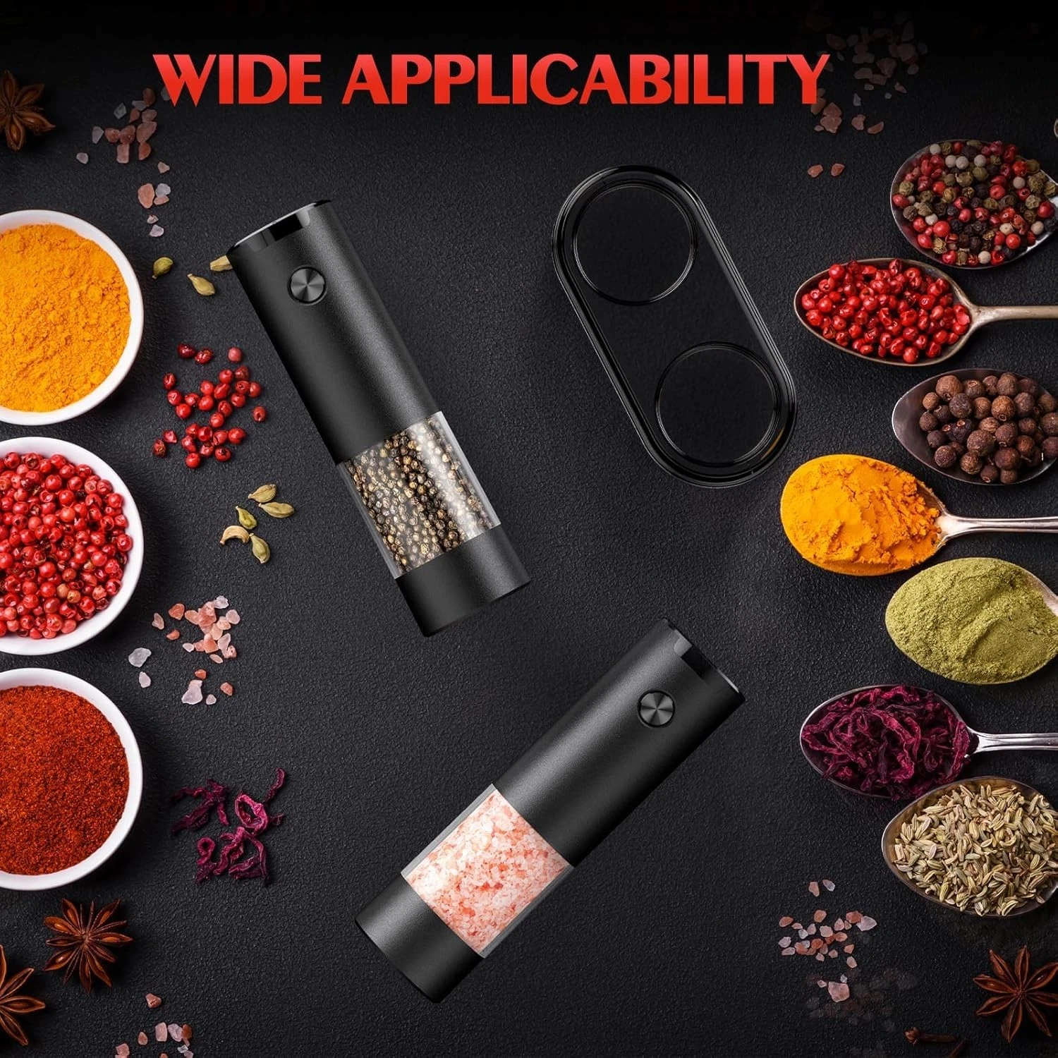 Electric Salt and Pepper Grinder Set Automatic Battery Pepper Mill Shakers Adjus