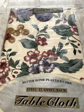 Spring Flannel Back Tablecloth, Floral and fruit 52 x 70 Oblong-NEW IN PACKAGE 
