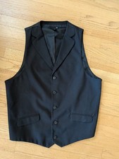 JF J. FERRAR Men's Black Notched-Collar Lined Vest Adjustable Back - Medium