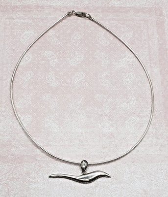 Vintage Modernist Sterling Silver 925 Abstract Sparrow Or Dove Bird Necklace