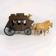 Vintage Processed Plastic WELLS FARGO Toy Carriage Stagecoach with Horses