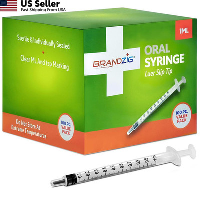 1ml Oral Syringe 100 Pack Luer Slip Sterile Syringes for Infants & Pets